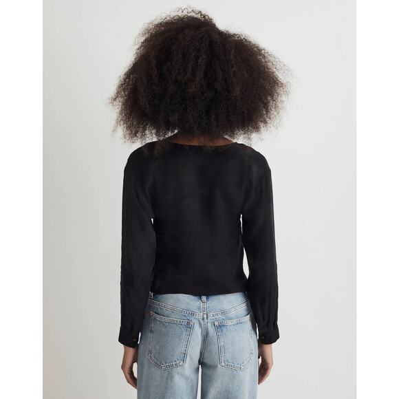 Madewell Black Brushed Ruched-Front Top NWT Size Small - Picture 5 of 11
